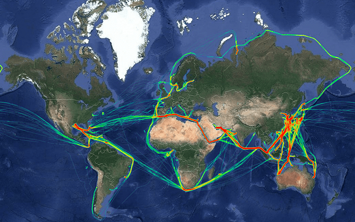2021年9月1日至9月22日全球LNG船舶轨迹。图源：亿海蓝旗下船讯网