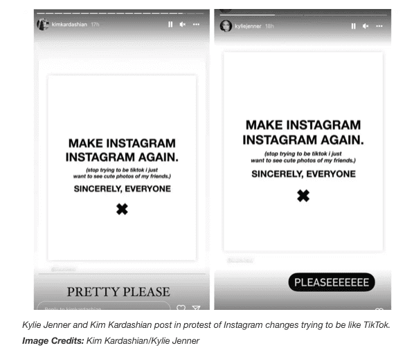 Instagram头部网红抵制平台“TikTok化”/图源：Instagram截图