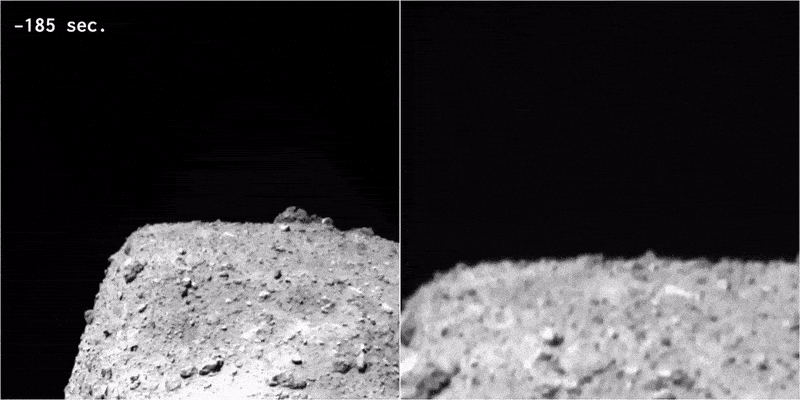 隼鸟2号释放撞击器撞击小行星龙宫的实拍画面 | JAXA<br>