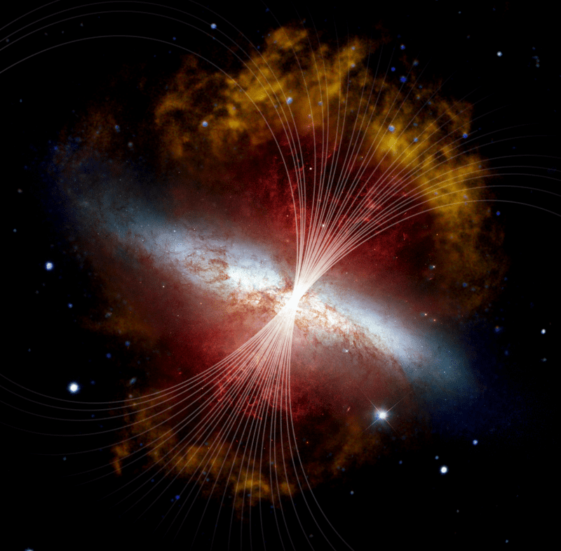 雪茄星系M82里的磁场 | NASA， SOFIA， L. PROUDFIT<br>