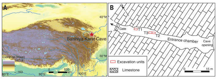 在青藏高原的洞穴土壤里，中国研究团队也发现了丹人的踪影 | 图源：Zhang D，et al. 2020.