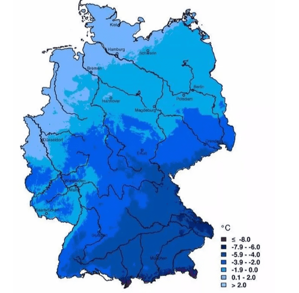 德国大部分地区冬季气温都在零下<br>