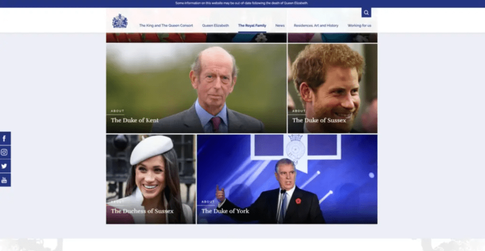 英国王室官网已经将哈里和梅根的介绍页面“置底”