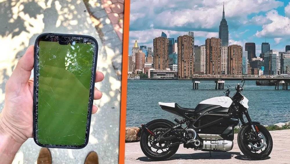 从摩托车上掉落的 iPhone 14 Pro<br>