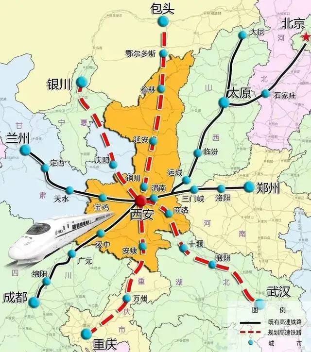 陕西“米”字型高铁规划示意图   图源：西安发布微信公众号