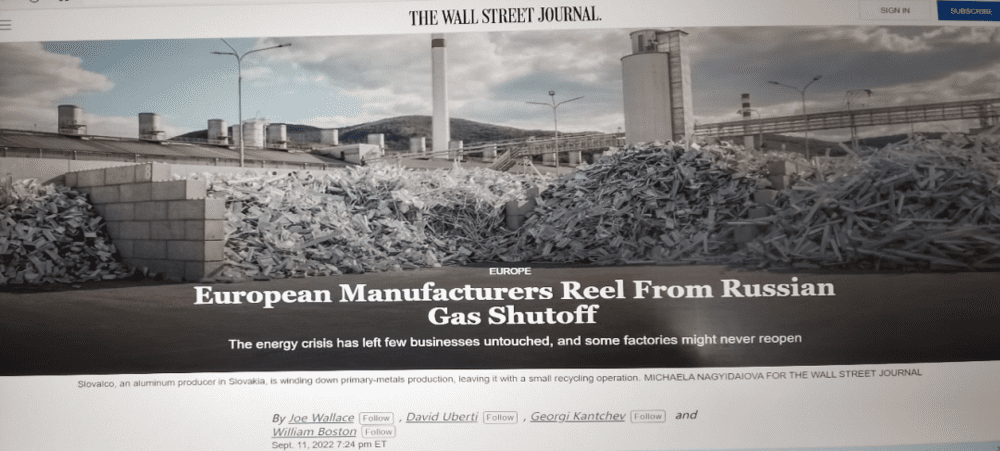 ｜华尔街日报：欧洲制造商深受俄罗斯天然气停产影响——几乎没有企业不受能源危机拖累，一些（欧洲）工厂可能永远不会重新开业