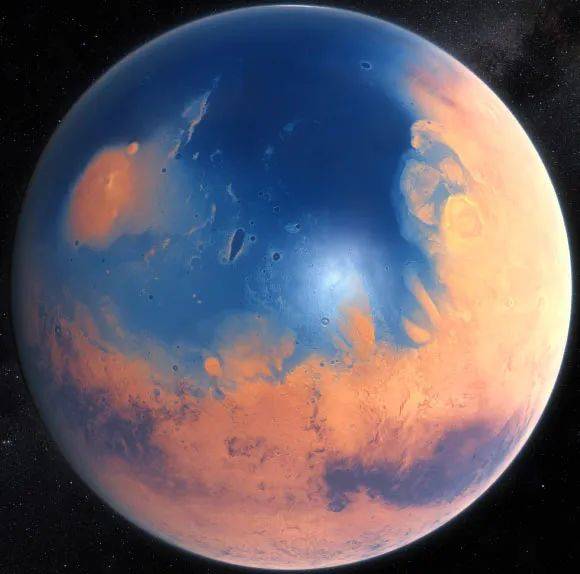 远古时期的火星海洋想象图 | M. Kornmesser / ESO / N. Risinger， skysurvey.org.<br>