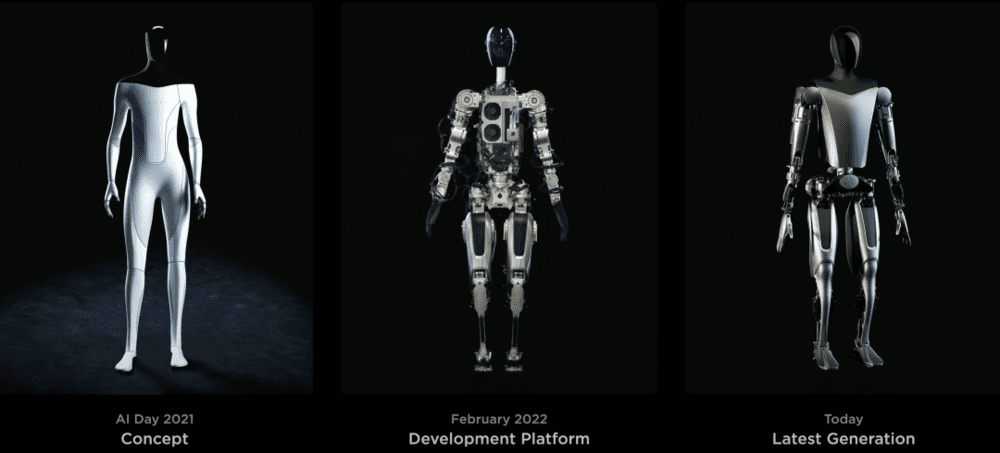 图：特斯拉的人形机器人，从概念到现实。<br>