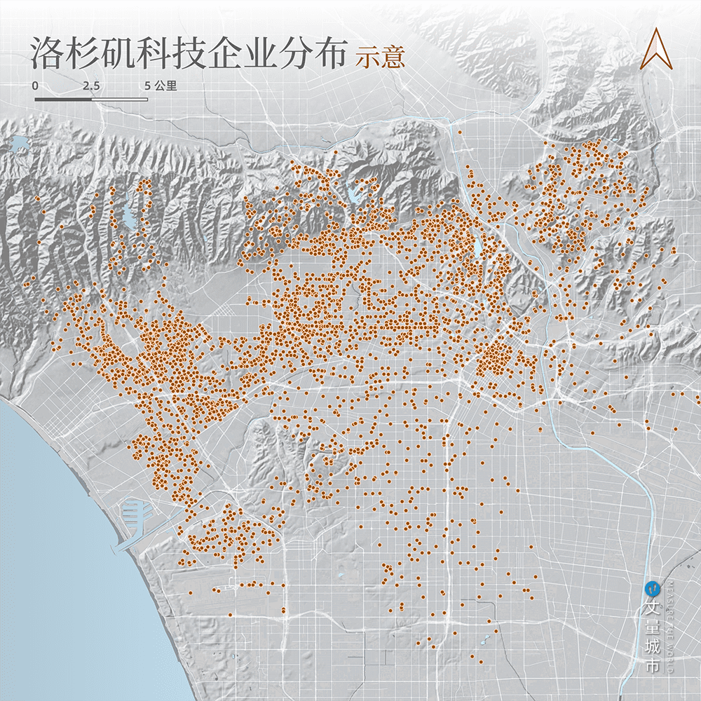 洛杉矶科技企业分布示意