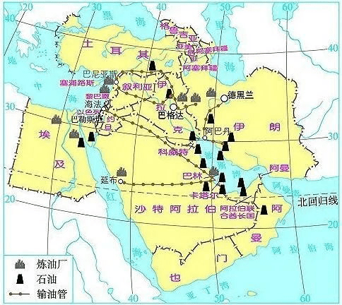 ▲中东石油分布图<br>