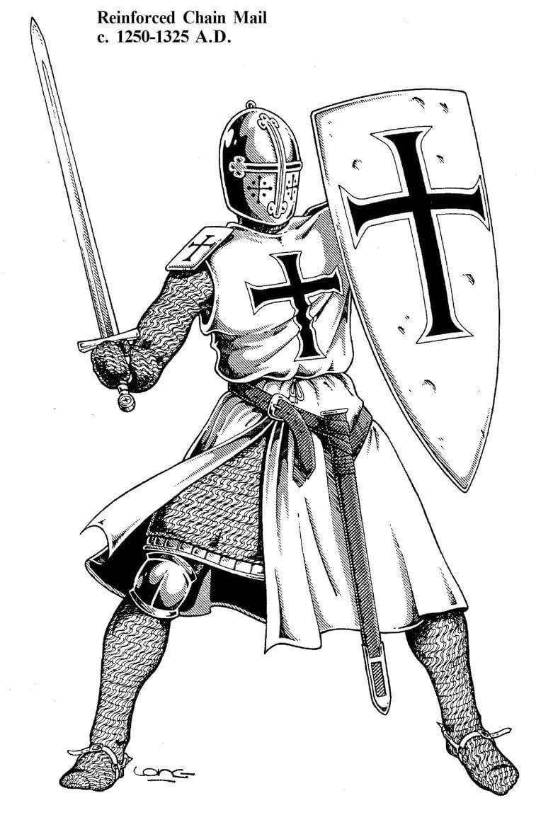 ▲一位典型的条顿骑士，标志就是袍子和盾牌上所画的白底黑十字，也被称为“条顿十字”<br>