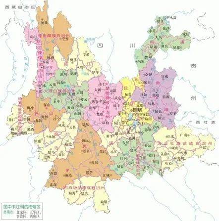 1990年云南省行政区划图（图源：《中华人民共和国行政区划沿革地图集》）