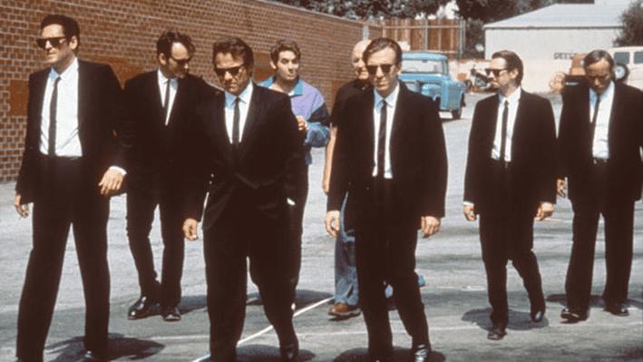 电影《落水狗》，1992年上映，黑帮强盗人手一套西服和墨镜。来源/电影《落水狗》截图