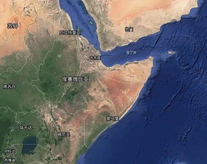 非洲之角的卫星地图<br>