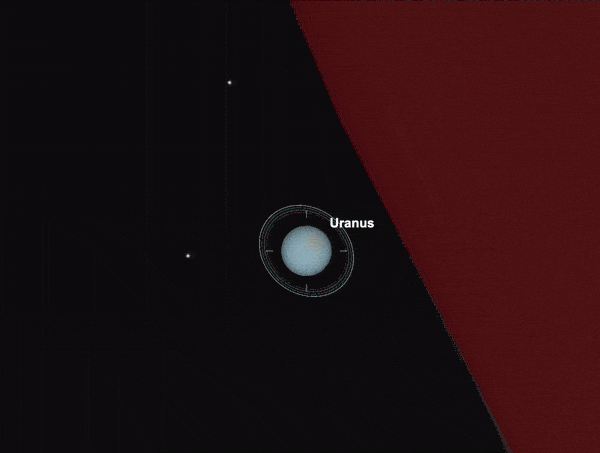 使用足够大的望远镜，有机会看到月掩天王星的细节（当然天王星的光环肯定是看不到的） | SkySafari 6 Pro模拟<br>