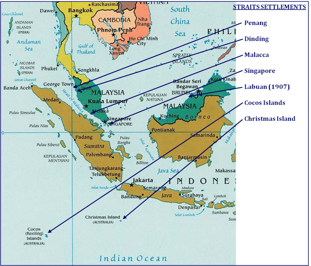▲海峡殖民地管辖的地区——包括圣诞岛