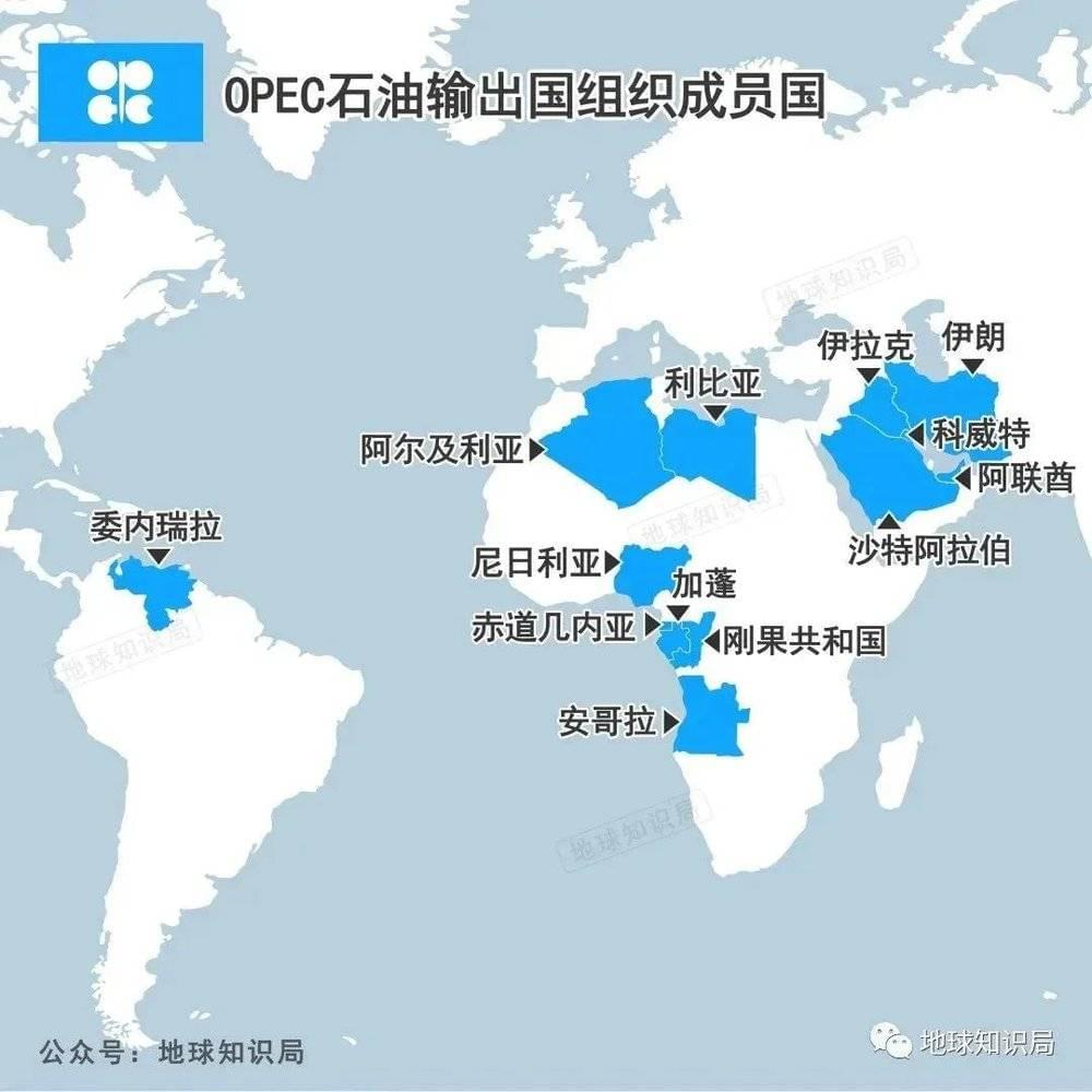 除了南美的委内瑞拉，OPEC国家主要分布在非洲和中东地区。