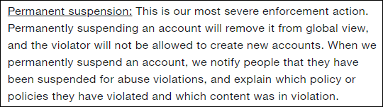 推特公司对于“永久封禁”的定义<br>