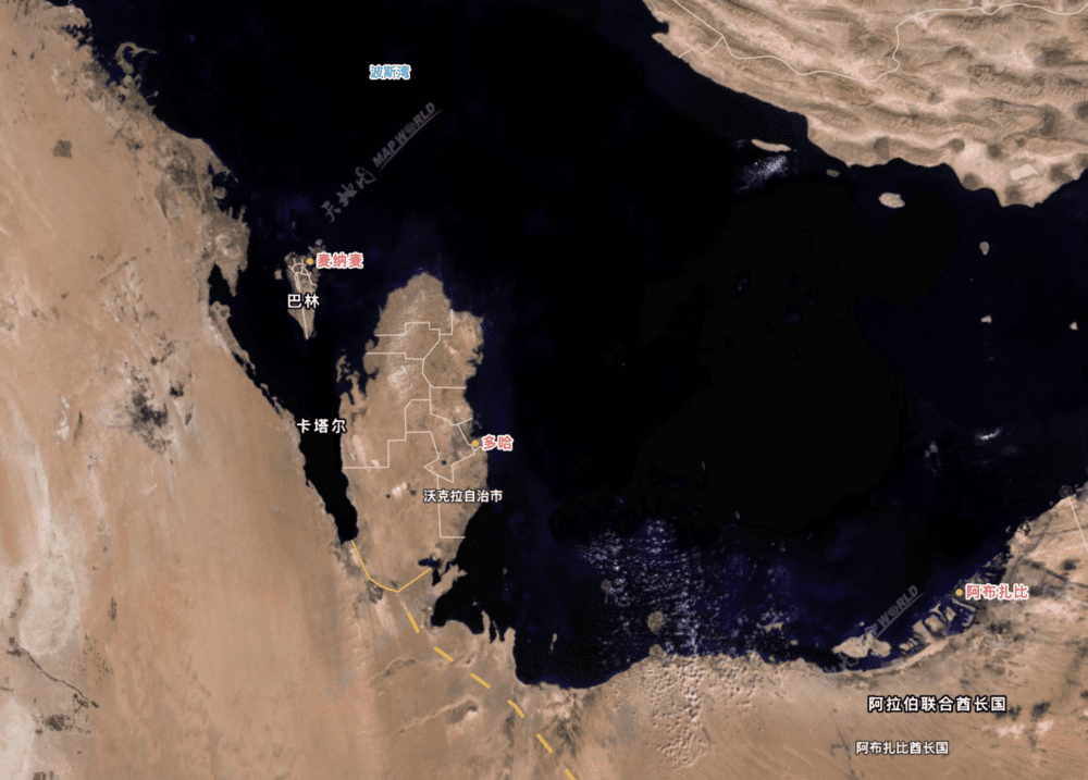 卡塔尔位置。来源/国家地理信息公共服务平台”天地图“<br>