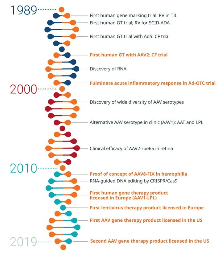 基因治疗发展历程（截至2019年），图片来自ingeneuityhub.com<br>
