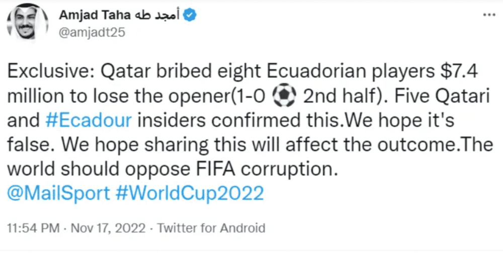 社交媒体上关于卡塔尔世界杯的“新闻”。来源/网络<br>
