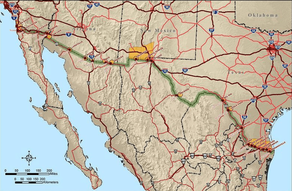 ▲美国和墨西哥的边界线<br>
