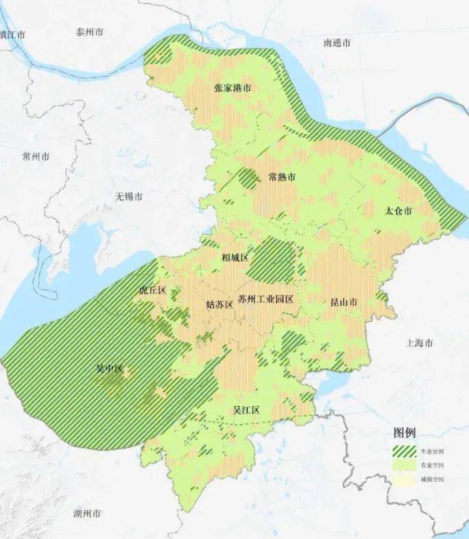 苏州国土空间总体格局 图片来源：《苏州市国土空间总体规划（2021-2035年）》公示稿<br>