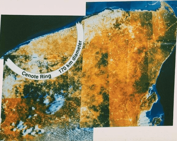 图1 尤卡坦半岛的陨石坑（NASA）