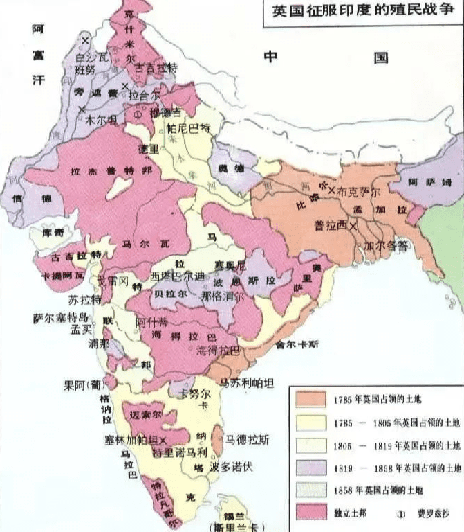 ▲印度被英国逐渐蚕食<br>