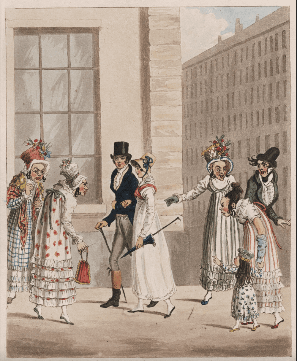 巴黎街道上的英国壮游者（图片来源：Lewis Walpole Library）