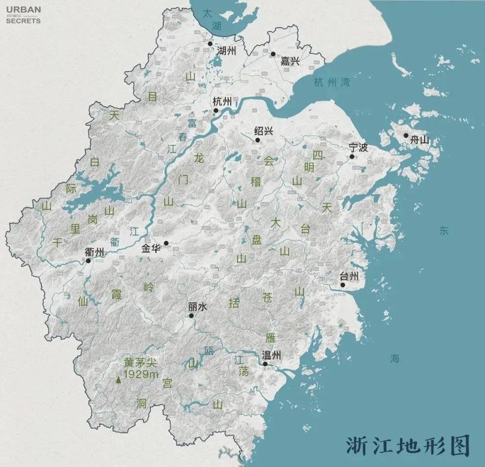 浙江地形图 图片来源：城市秘密<br>