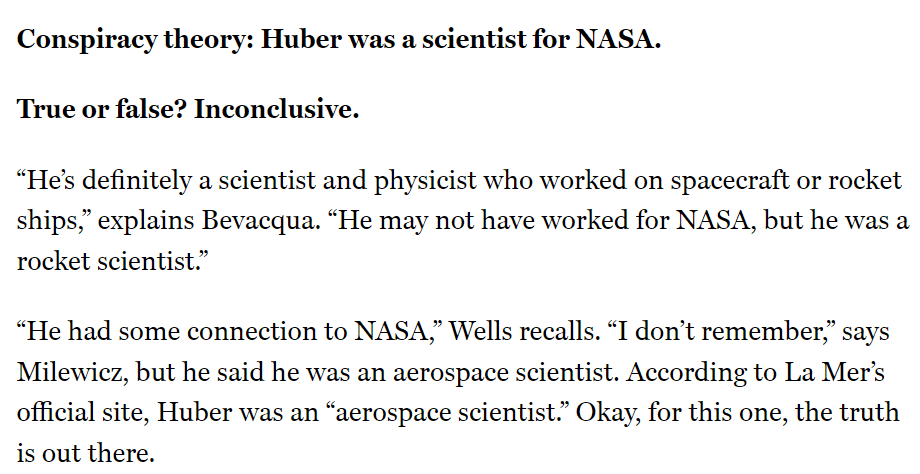 连为海蓝之谜辩解的《the cut》杂志也证实不了他是太空物理学家，能证明他身份的两个人，其中之一是没有见过他面的海蓝之谜研发高级副总裁<br>