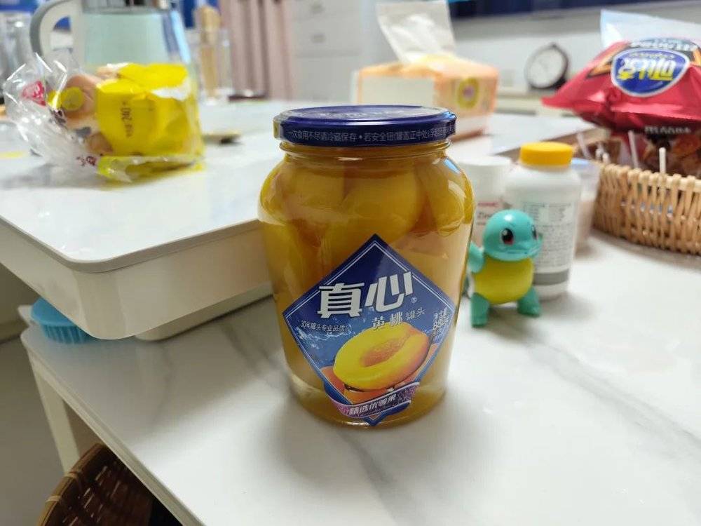 经典的“一斤半装”真心牌黄桃罐头，图源受访者<br>