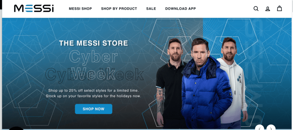 梅西的服装品牌（Messi Brand）销售的产品以运动男装为主（图源：themessistore官网）<br>