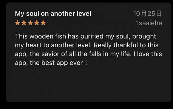 一则用户评论：“电子木鱼净化了我的灵魂”<br>