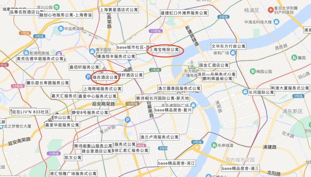 上海市中心地段拥有多家高端公寓