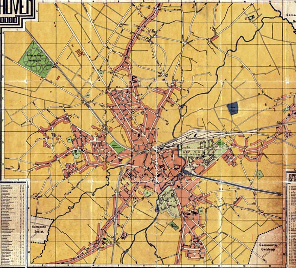 1920年代，埃因霍温已形成放射状城市结构（来源：Wikipedia）