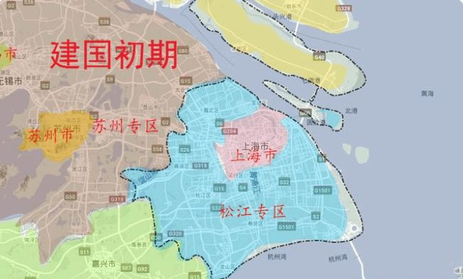 ▲新中国初期的上海市和松江专区<br>