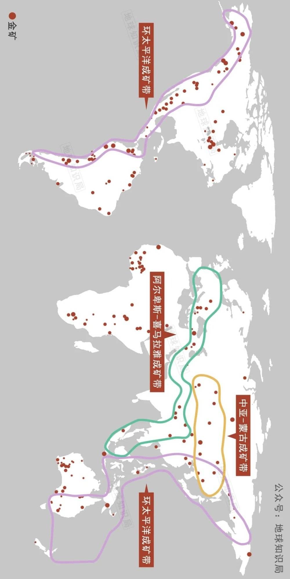 2000年至2011年发现的金矿的规模和位置，环太平洋成矿区上的金矿嘎嘎多