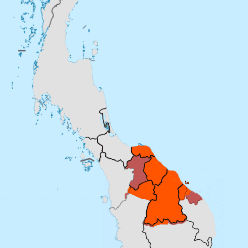 ▲泰国的马来人分布（橙色）<br>