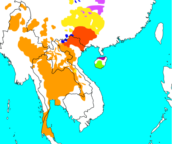 ▲泰傣民族的分布<br>