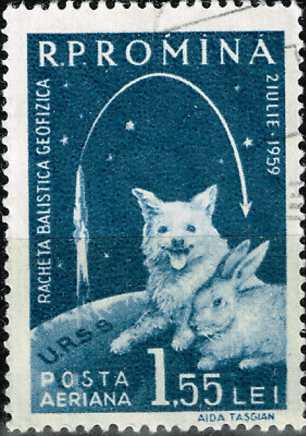 印有太空狗与兔子的纪念邮票| ebay