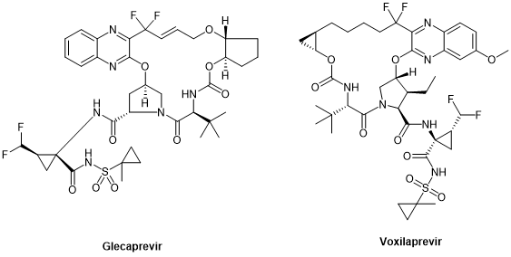 图10. 第三代抗HCV拟肽药物Glecaprevir与Voxilaprevir化学结构