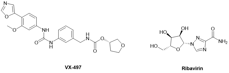 图4. IMPDH抑制剂VX-497和Ribavirin化学结构<br>
