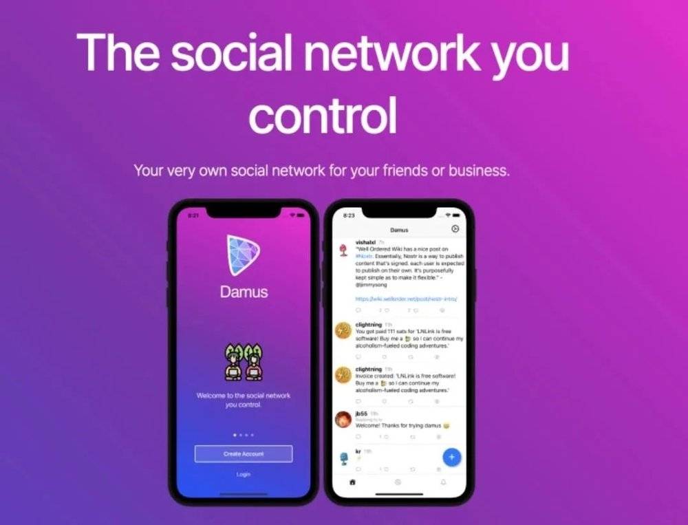 Damus 声称自己是一个由用户掌控的社交平台 | Damus 官网<br>