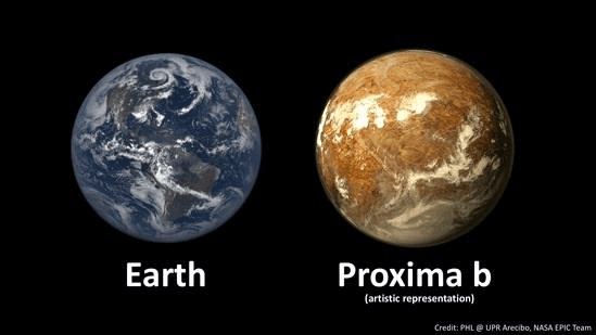 比邻星b与地球对比，图源：NASA