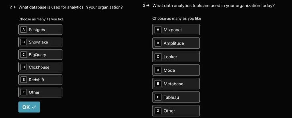 用户还需要一定的数据分析常识，要不然连最开始设置时选什么数据库和分析工具，都会云里雾里丨截图<br>