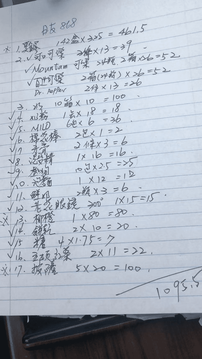 采购物资清单。受访者供图<br>