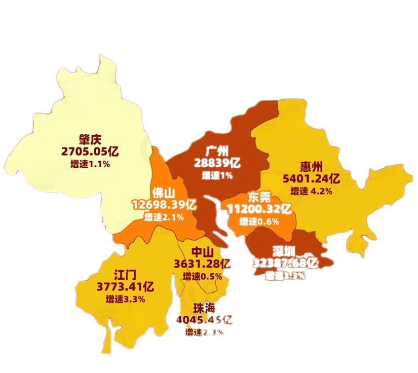 珠三角九市位置以及2022年GDP（图源：乐居网）