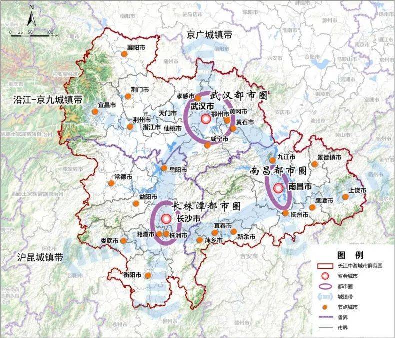 长江中游城市群空间格局示意图 图片来源：《长江中游城市群发展“十四五”实施方案》
